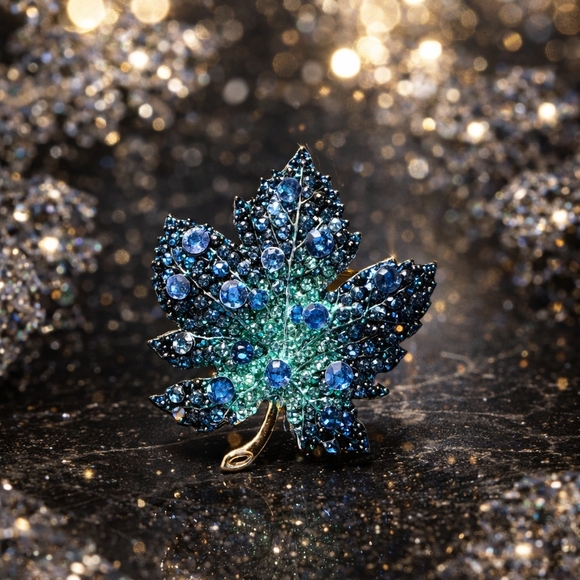 Jewelry - NWOT Elegant Blue and Green Leaf Brooch